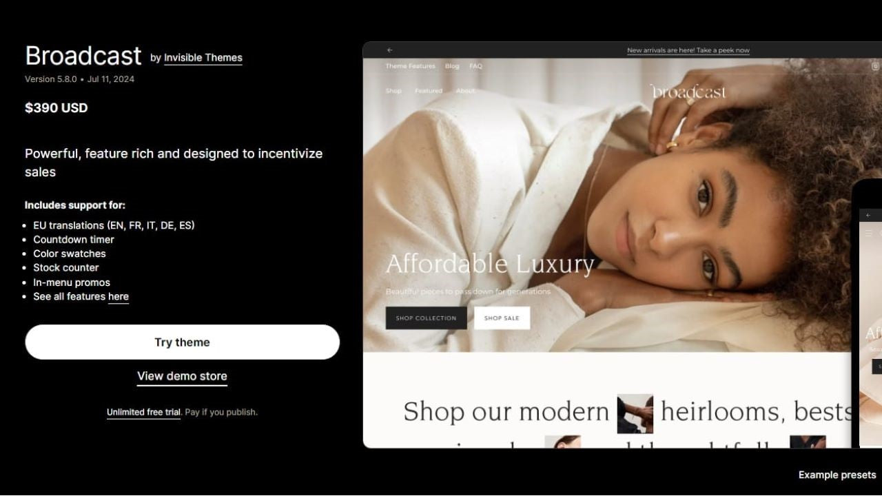 Broadcast Theme Shopify InDepth Review & Top Features NextSky