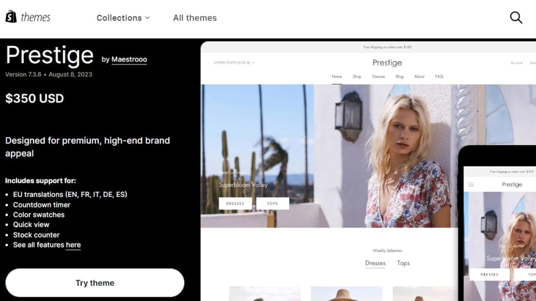 Shopify Prestige Theme: Review, Features, Examples