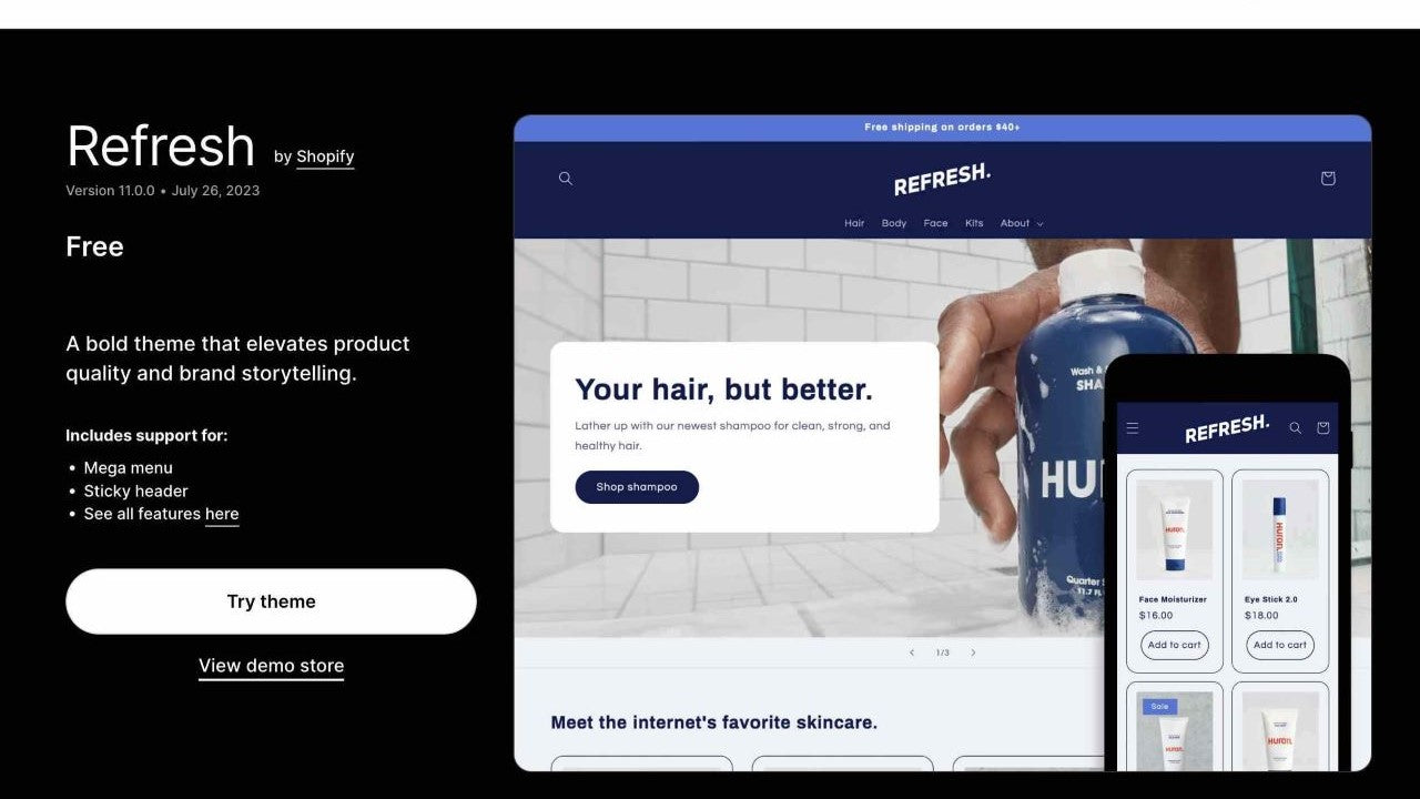Shopify Refresh theme: Review, Key Features, Store Examples