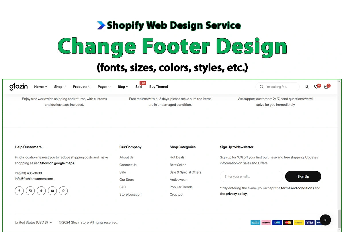 Change footer design (fonts, sizes, colors, styles, etc.)